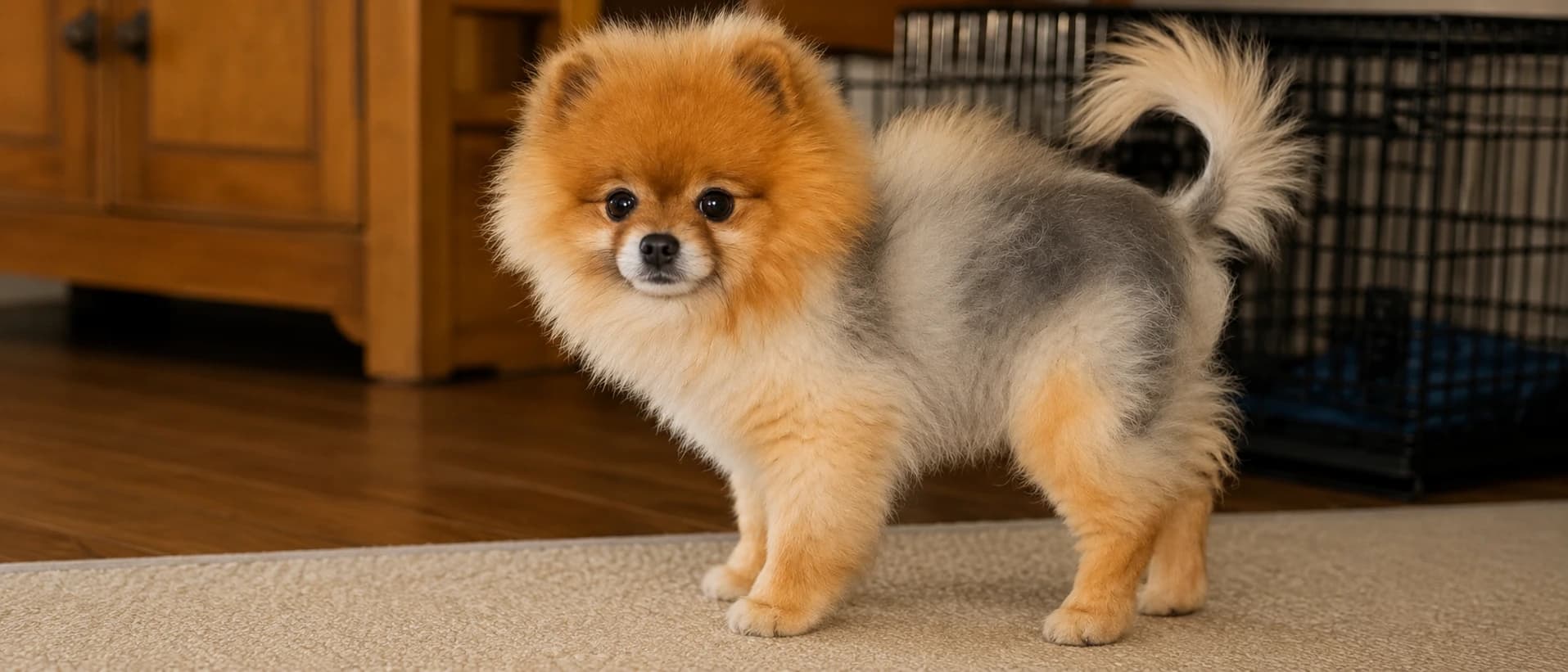 Imagem de um cachorro spits alemão com alopescia X de lado